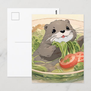 Adorable Otter With Seaweed Salad Postcard
