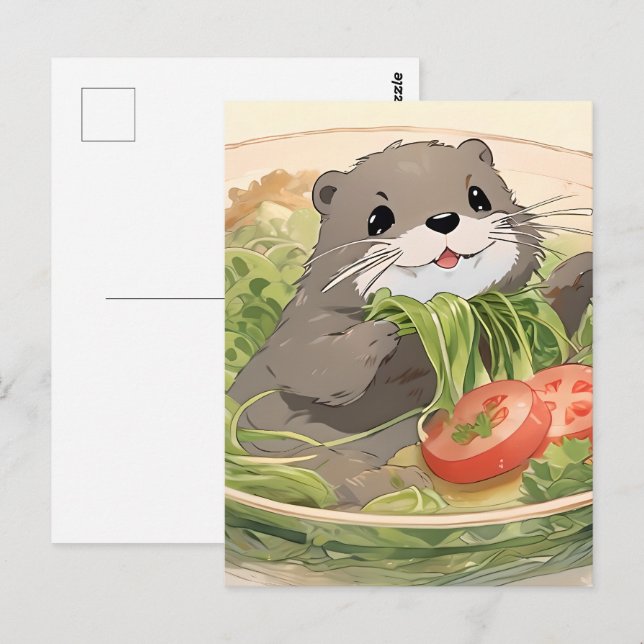 Adorable Otter With Seaweed Salad Postcard (Front/Back)