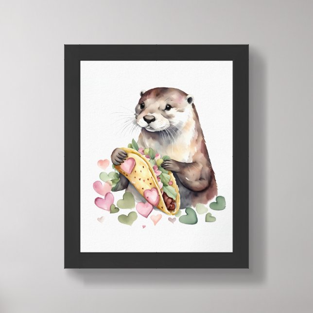 Adorable Otter With Taco Framed Art (Framed Front)