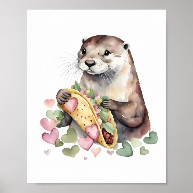 Adorable Otter With Taco Framed Art (Front)