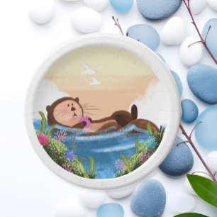 Adorable "Otterly Amazing" Floating Otter Paper Plates