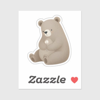 Adorable Ours Brun à la Marguerite – Illustration  Sticker