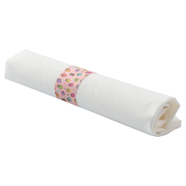 Adorable Owl and Floral Design Napkin Bands (Angled)