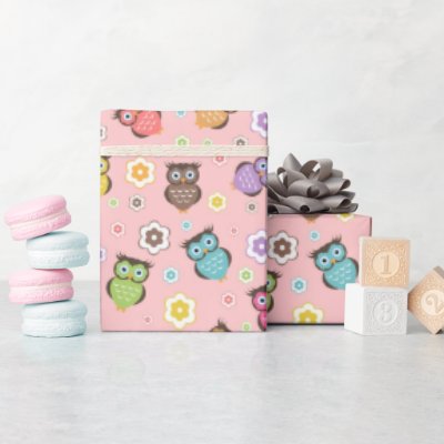 Adorable Owl and Floral Design Wrapping Paper