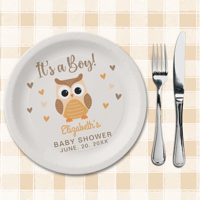 Adorable Owl Baby Shower Boy Boho Paper Plates (Creator Uploaded)