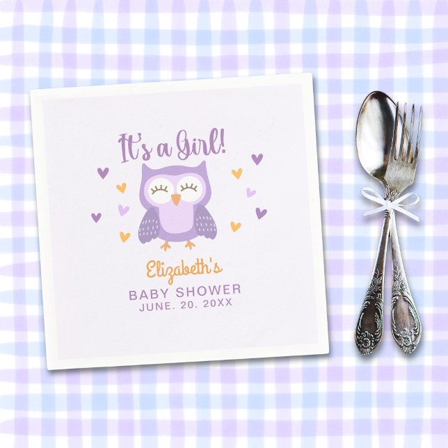 Adorable Owl Baby Shower Girl Napkins (Creator Uploaded)