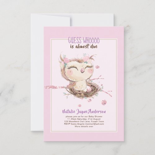 Adorable OWL Baby Shower Girls or Boys Invitation