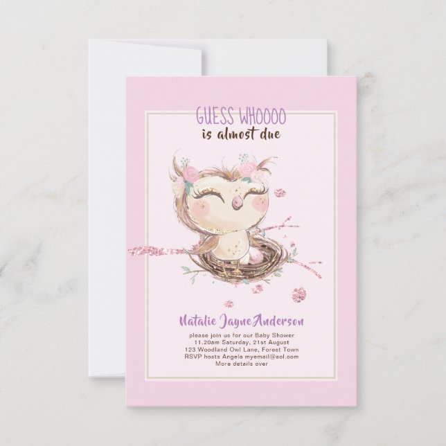 Adorable OWL Baby Shower Girls or Boys Invitation (Front)