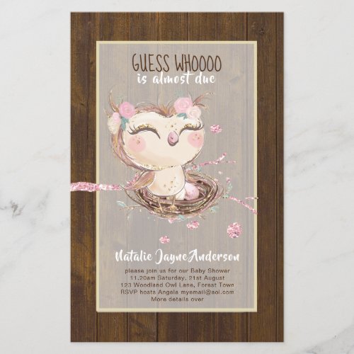 Adorable OWL Baby Shower Girls or Boys Invitation Flyer