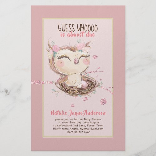 Adorable OWL Baby Shower Girls or Boys Invitation Flyer