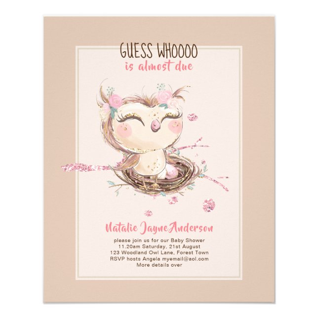Adorable OWL Baby Shower Girls or Boys Invitation Flyer (Front)