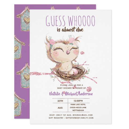 Adorable OWL Baby Shower Guess Whooo Is Almost Due Invitation