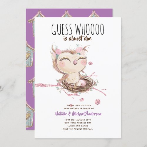 Adorable OWL Baby Shower Guess Whooo Is Almost Due Invitation