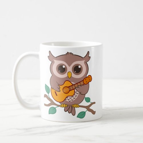 Adorable Owl Bird Playing Acoustic Guitar Cartoon Coffee Mug