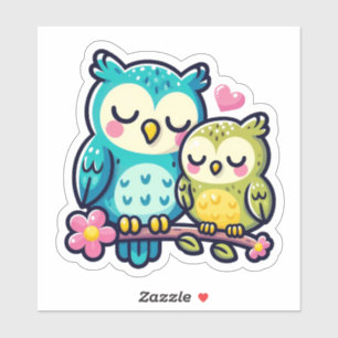 Adorable Owl Couple in Love - Cute Cartoon Art Sticker