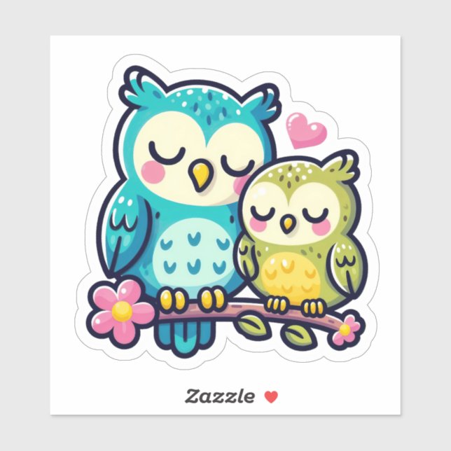 Adorable Owl Couple in Love - Cute Cartoon Art Sticker (Sheet)