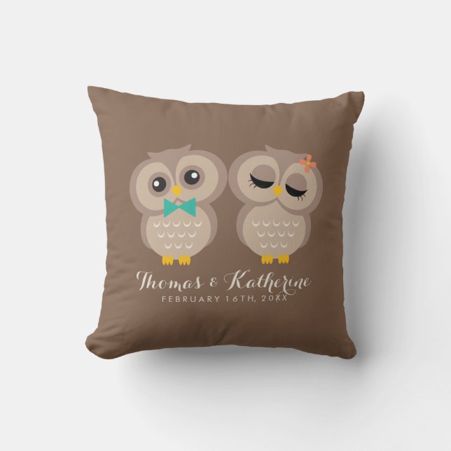 Adorable Owl Couple Throw Pillow (Front)