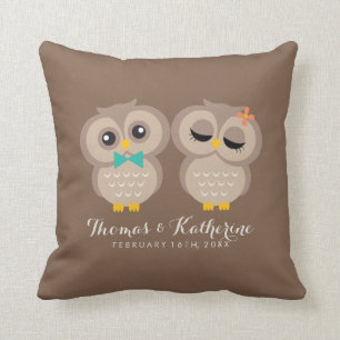 Adorable Owl Couple Throw Pillow