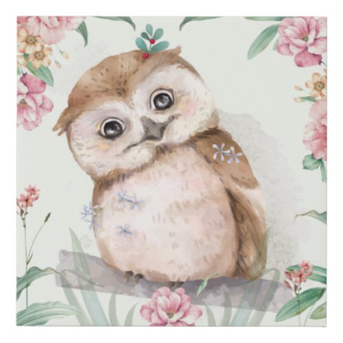 Adorable Owl Faux Canvas Print