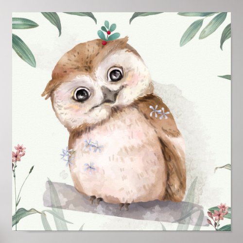 Adorable Owl Illustration Poster