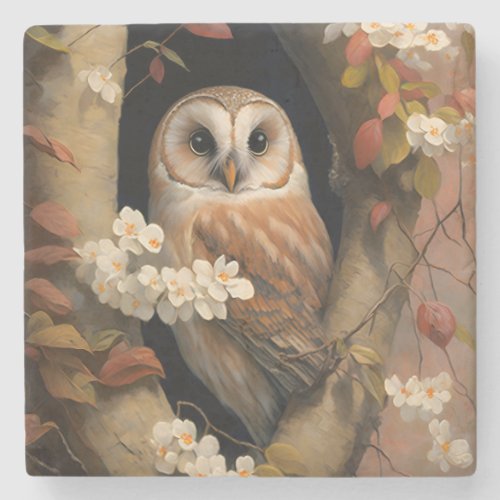 Adorable Owl Oil Painting Stone Coaster