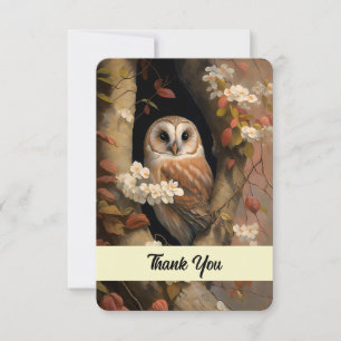 Adorable Owl Oil Painting Thank You Card