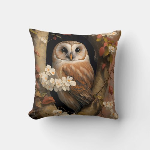 Adorable Owl Oil Painting Throw Pillow