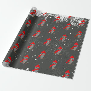 Adorable Owl on Branch as Santa Claus Christmas Wrapping Paper