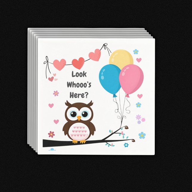 Adorable Owl with Balloons & Hearts Baby Shower Napkins (Creator Uploaded)