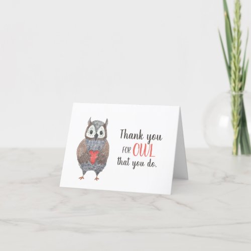 Adorable Owl with Heart Thank You Appreciation