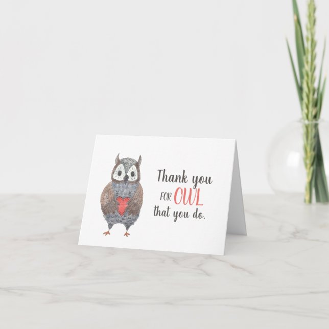 Adorable Owl with Heart Thank You Appreciation (Front)