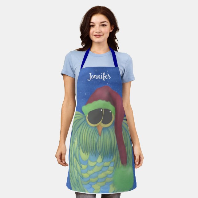 Adorable Owl with Santa Hat Apron (Worn)