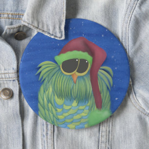 Adorable Owl with Santa Hat Button