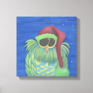 Adorable Owl with Santa Hat Canvas Print