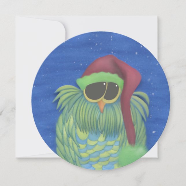 Adorable Owl with Santa Hat Card (Front)