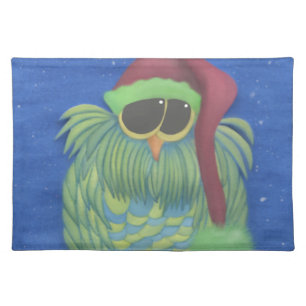 Adorable Owl with Santa Hat Cloth Placemat