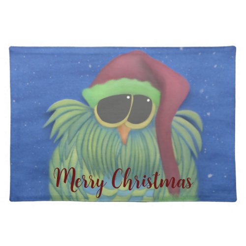 Adorable Owl with Santa Hat Cloth Placemat