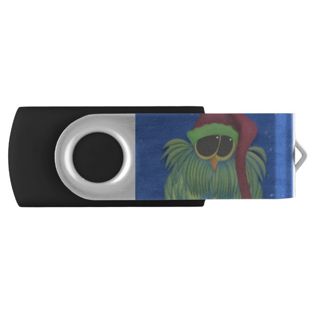 Adorable Owl with Santa Hat Flash Drive (Front)