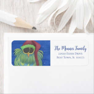 Adorable Owl with Santa Hat Label