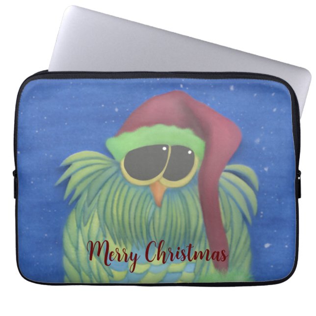 Adorable Owl with Santa Hat  Laptop Sleeve (Front)