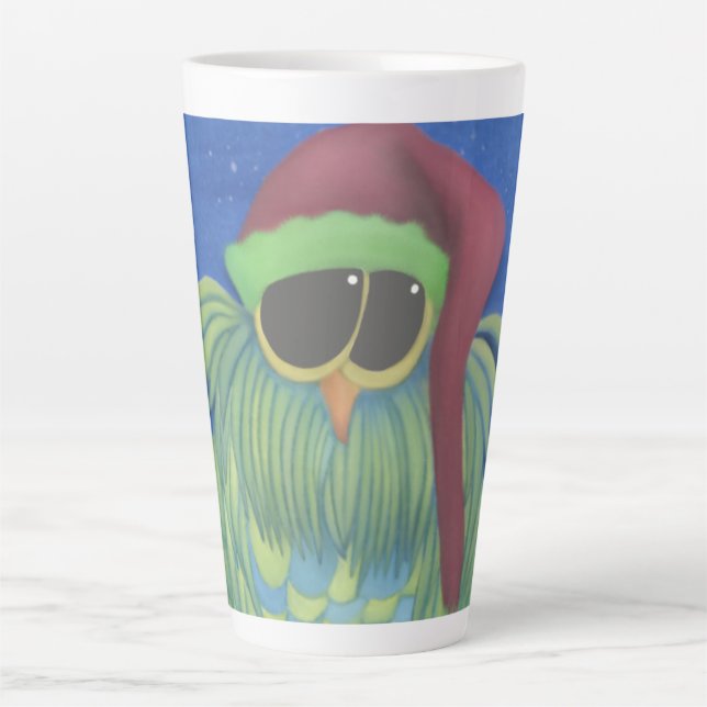 Adorable Owl with Santa Hat Latte Mug (Front)