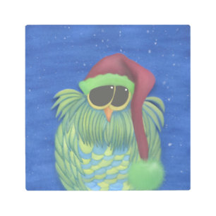 Adorable Owl with Santa Hat Metal Print