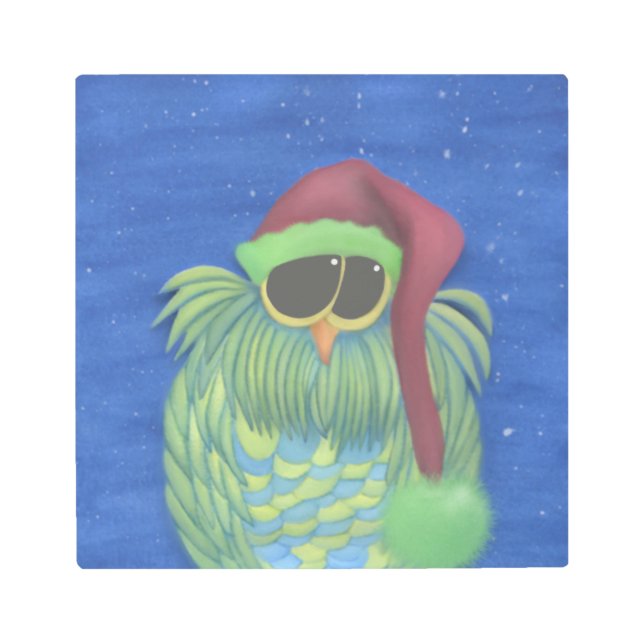 Adorable Owl with Santa Hat Metal Print (Front)