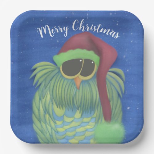 Adorable Owl with Santa Hat Paper Plates