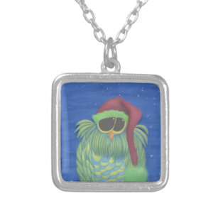 Adorable Owl with Santa Hat Silver Plated Necklace