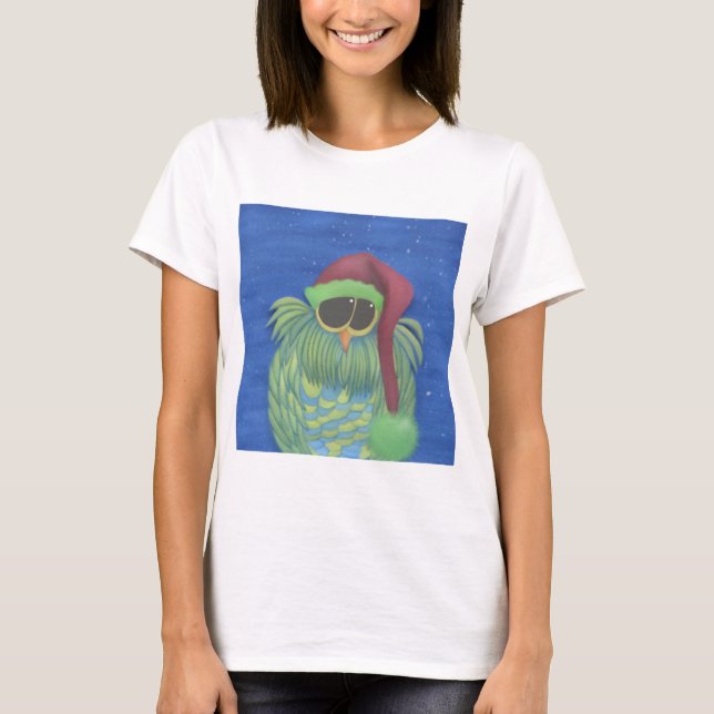 Adorable Owl with Santa Hat T-Shirt (Front)
