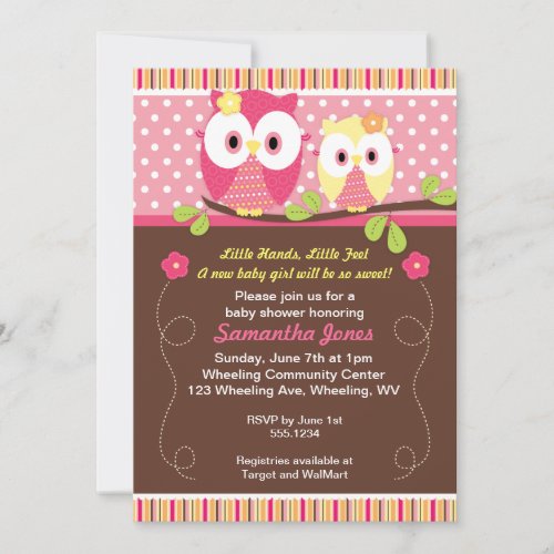 Adorable Owls Baby Shower Birthday Invitation