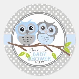 Adorable Owls Baby Shower Classic Round Sticker