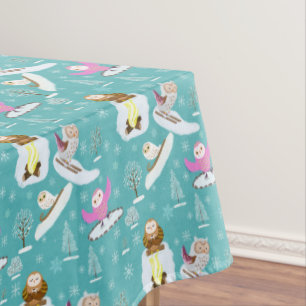 Adorable Owls Enjoying A Winter Day Tablecloth