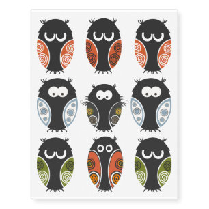 Adorable Owls Illustrations Set Temporary Tattoos